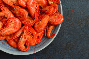 tiger shrimp on a ceramic plate, seafood and gourmet food