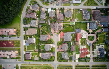 Top down aerial view of the villages in suburb