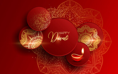 Happy Diwali. Paper Graphic of Indian Rangoli. Rangoli - A traditional Indian art of decorating the entrance to a house. Diwali festival holiday design with paper cut style of Indian Rangoli. 