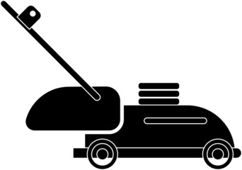 Lawn mower. Silhouette. Black silhouette on a white background. The symbol of country life, farming.