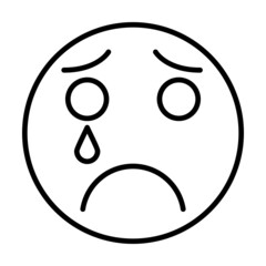 Sad Weeping Smiley Face Vector Line Icon Design