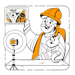 firefighter talks about the rescue of a cat from a fire on camera