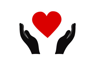 Heart in the hands vector icon. Helping hands logo