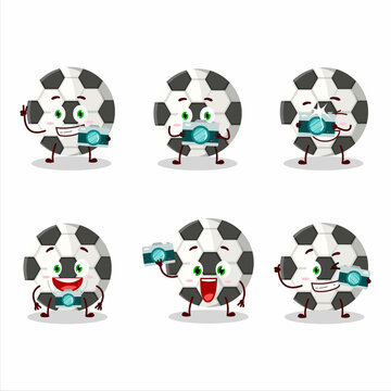 Photographer profession emoticon with soccer ball cartoon character