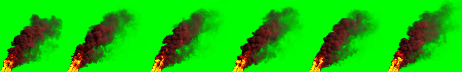 fire, pillar of smoke on green isolated - conceptual industrial 3D rendering