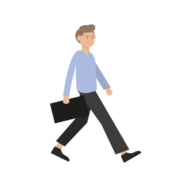 Business flat person with bag or computer in hand. Businessman go  to office