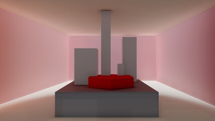 Abstract interior background geometric shapes in design 3d render