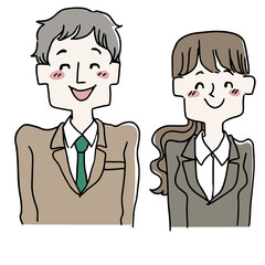 笑顔のスーツの男性と女性