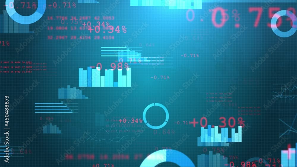 Poster 4k 3d futuristic big data infographic background animation charts. floating circuits, charts, digits