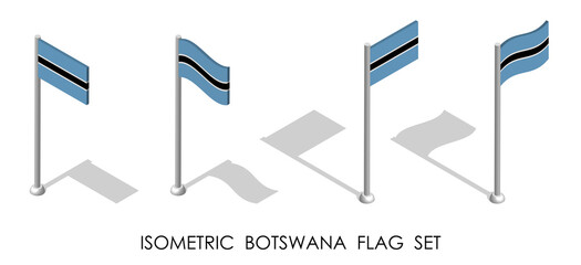 isometric flag of BOTSWANA in static position and in motion on flagpole. 3d vector