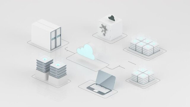 Cloud computing and information devices, 3d rendering.