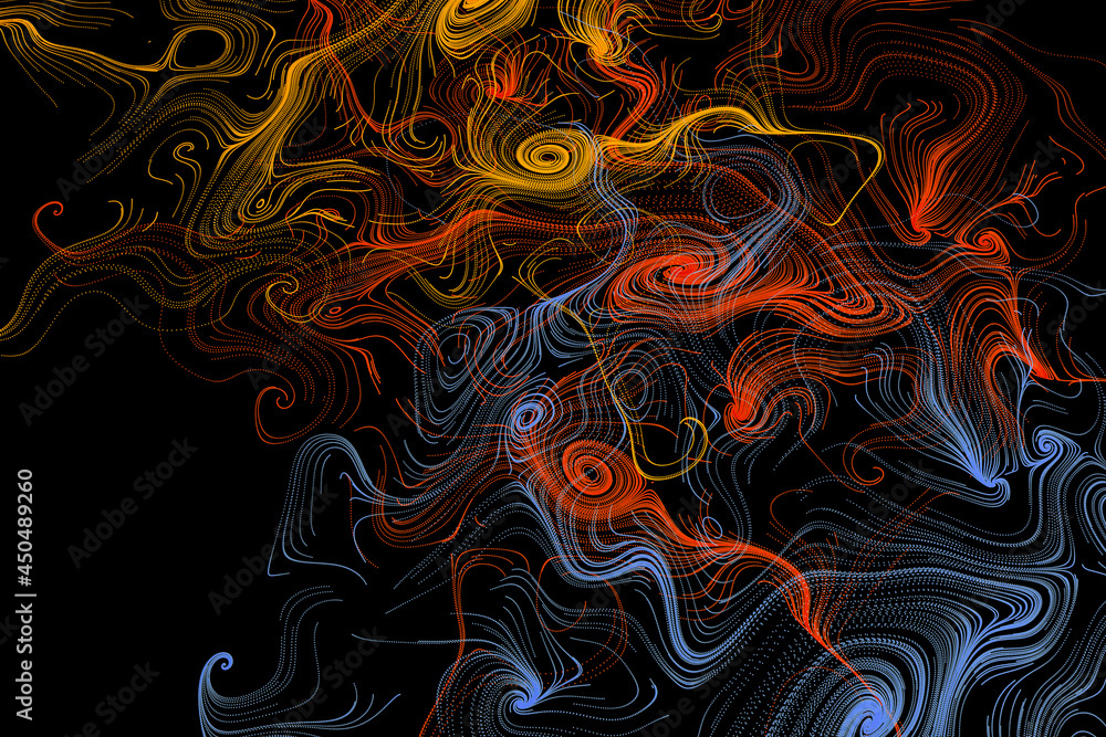 Poster 3d rendering stylish creative abstract background. colored lines swirling in spiral. motion design o