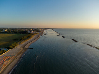 the riviera romagnola drone photo in sunset in italy
