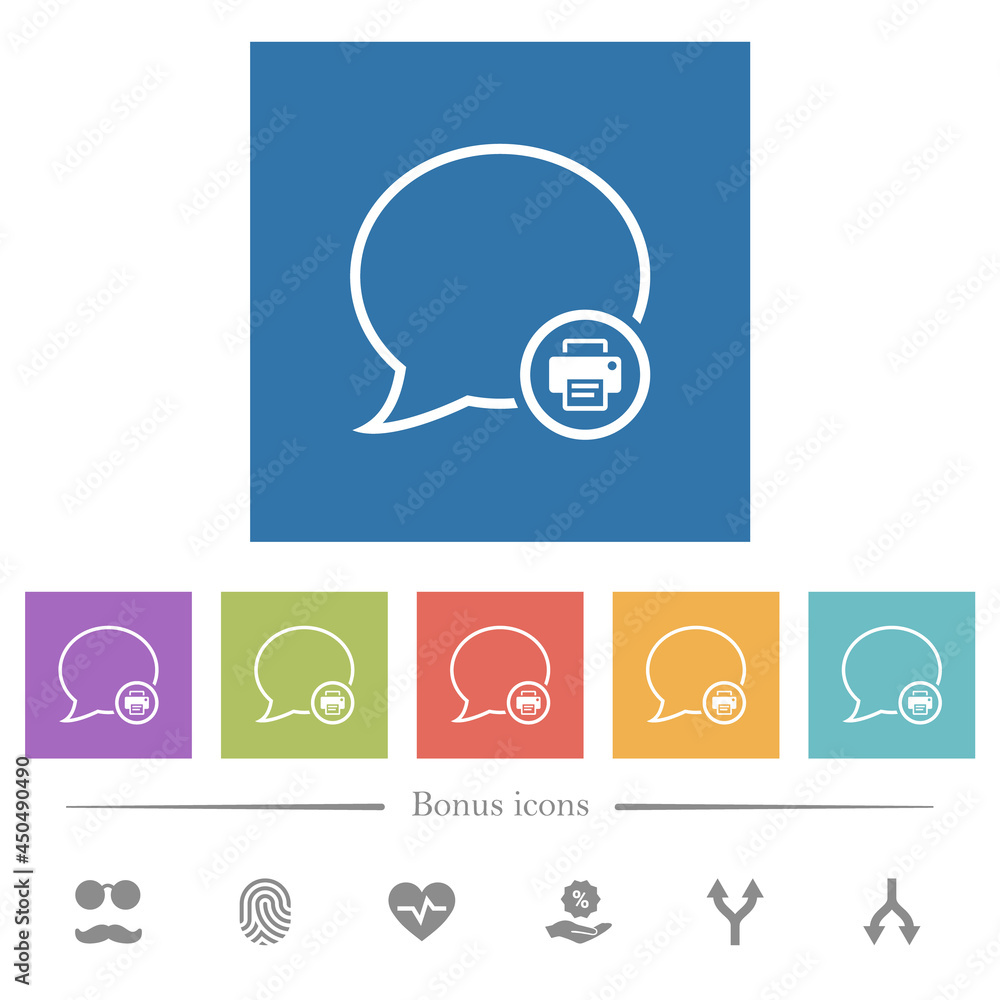 Poster print message outline flat white icons in square backgrounds