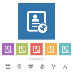 Contact pin flat white icons in square backgrounds