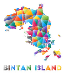 Fototapeta na wymiar Bintan Island - colorful low poly island shape. Multicolor geometric triangles. Modern trendy design. Vector illustration.