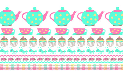 Kettle and cupcake pattern,