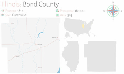 Large and detailed map of Bond county in Illinois, USA.