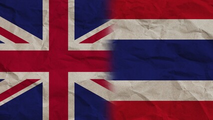Thailand and United Kingdom Flags Together, Crumpled Paper Effect Background 3D Illustration