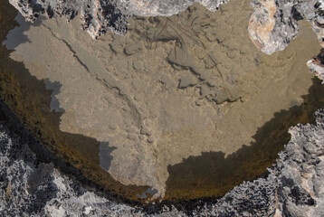 backgrounds and texture on the seashore in stone deposits flooded with water and the remains of sea salt frozen in time