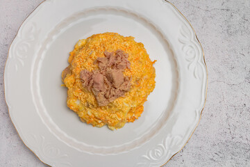 Spanish tapas. Russian salad or ensaladilla rusa with clear background.
