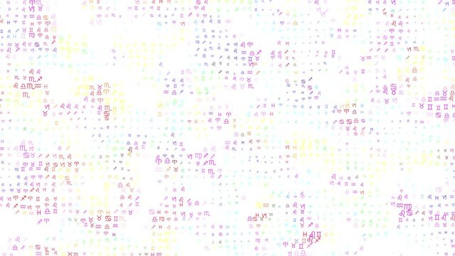 Colorful Zodiac Light - 4096x2304, 29.97 fps
20 sec, perfectly looped.
The colorful zodiac signs move are lined up in a flat grid, then again blurred in a little chaos.