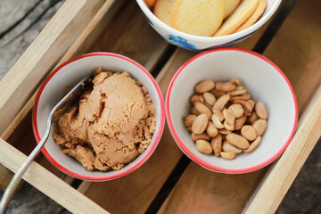 making homemade peanut butter from fresh organic peanut from farm for healthy eating in daily life