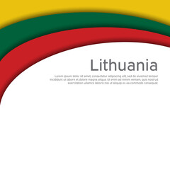 Fototapeta premium Abstract waving lithuania flag. Paper cut style. Creative background for design of patriotic holiday card. National poster. State lithuanian patriotic cover, flyer. Vector tricolor design