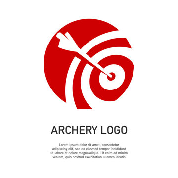 Vector illustration of archery target logo in negative space style. Perfect for the design element of a clean and modern company logo. Arrow and target logo template.