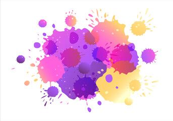 Purple, pink, yellow vector watercolor background. Watercolor splashes on textured background