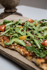 pizza on a wooden board