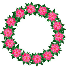 Сhristmas wreath of poinsettia flowers. Watercolor winter wreath. Isolated clipart element on white background