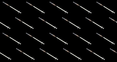 A pattern for the banner and design. Syringe for injection on a black background
