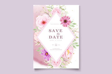 Fototapeta premium WATERCOLOR CHRYSANTHEMUM WEDDING invitation card set
