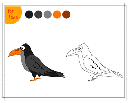 coloring book for children by colors, cartoon crow, halloween. vector isolated on a white background.