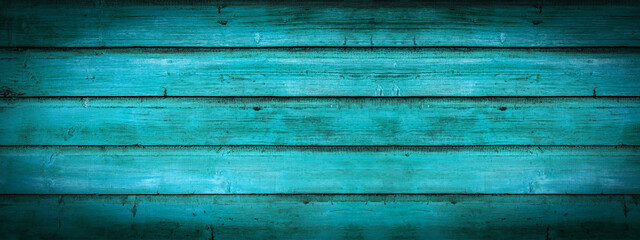 Abstract grunge old turquoise painted wooden texture - wood board background panorama banner