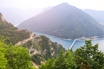Bridge over the Lake Piva in mountains of Montenegro.