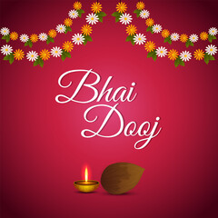 Bhai dooj celebration greeting card with realistic vector illustration and background