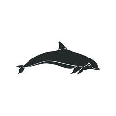 Dolphin Icon Silhouette Illustration. Underwater Animal Vector Graphic Pictogram Symbol Clip Art. Doodle Sketch Black Sign.