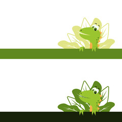 Set - A cute dinosaur peeks out from behind the strip. Children's illustration.