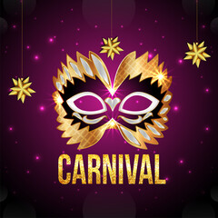 Fototapeta na wymiar Carnival party celebration background with creative golden mask