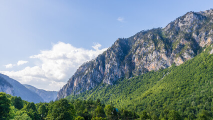 Fototapeta na wymiar Landscape of rocky mountains along Tara canyon in Montenegro on summer day.