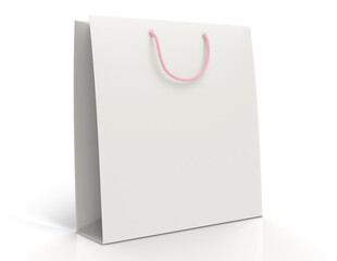 White 3D illustration gift bag with pink rope