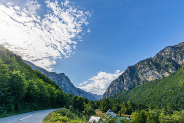 Fototapeta na wymiar Landscape of rocky mountains along Tara canyon in Montenegro on summer day.