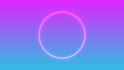 Empty frame with electric power round border glowing, pink neon lightning sign on trendy background. Blank circle neon light around frame lights. Abstract soft gradient mix pink, purple, blue color