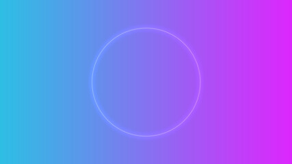 Obraz premium Empty frame with electric power round border glowing, pink neon lightning sign on trendy background. Blank circle neon light around frame lights. Abstract soft gradient mix pink, purple, blue color