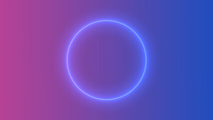 Obraz premium Empty frame with electric power round border glowing, pink neon lightning sign on trendy background. Blank circle neon light around frame lights. Abstract soft gradient mix pink, purple, blue color