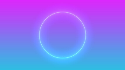 Empty frame with electric power round border glowing, pink neon lightning sign on trendy background. Blank circle neon light around frame lights. Abstract soft gradient mix pink, purple, blue color