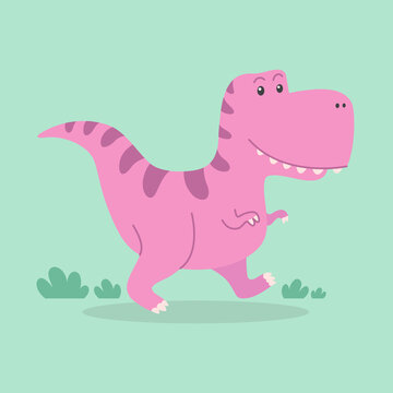 Dino pink, Cute T-rex dinosaurs, Vector hand drawn illustration for kid