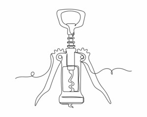 Continuous one line drawing of wing corkscrew in silhouette on a white background. Linear stylized.Minimalist.